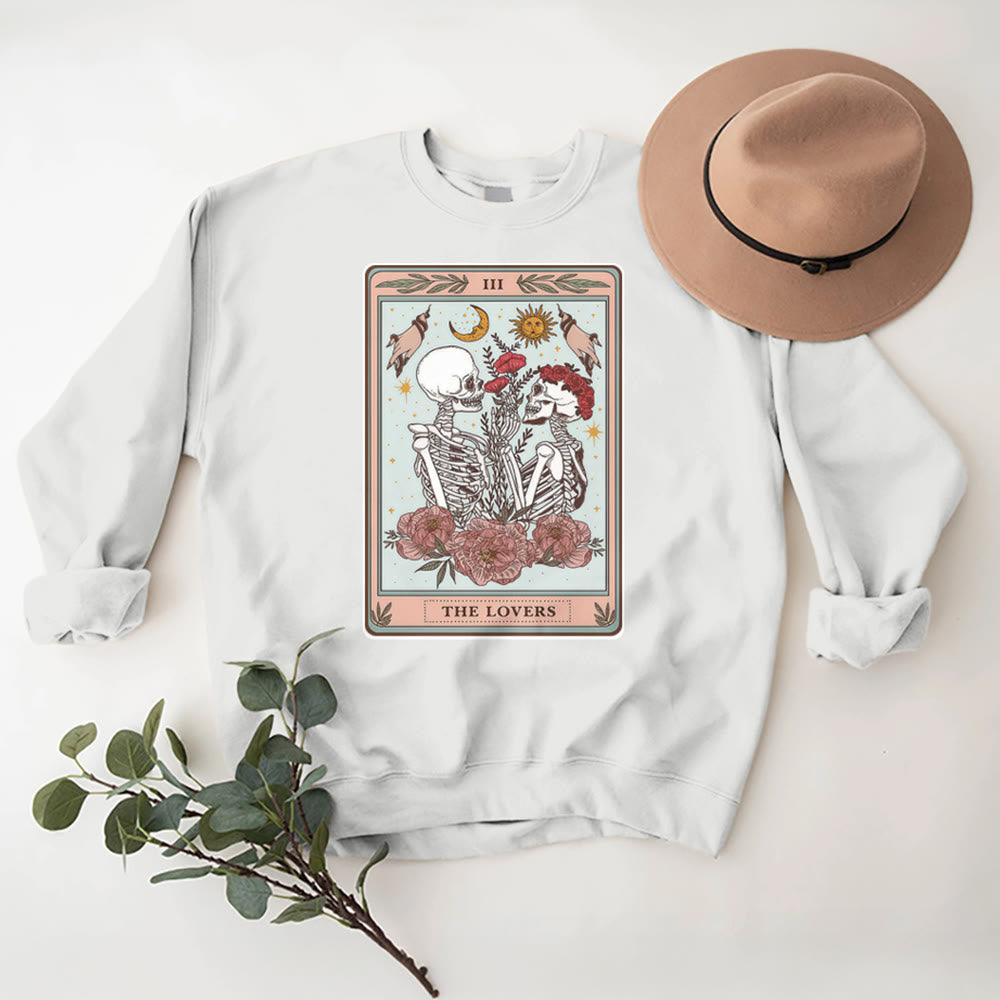 Sweat-shirt ras du cou ample en polaire avec motif carte de tarot et tête de mort Olivenorma THE LOVER - Blanc - 2XL - image 3