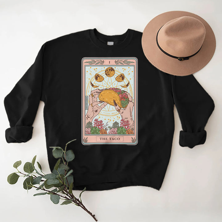 Sweat-shirt ample en polaire Olivenorma THE TACO avec motif de carte de tarot humoristique et phases de la lune - Noir - 2XL - image 5