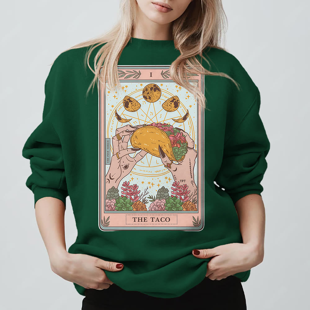 Sweat-shirt ample en polaire Olivenorma THE TACO avec motif de carte de tarot humoristique et phases de la lune - Vert - 2XL - image 15