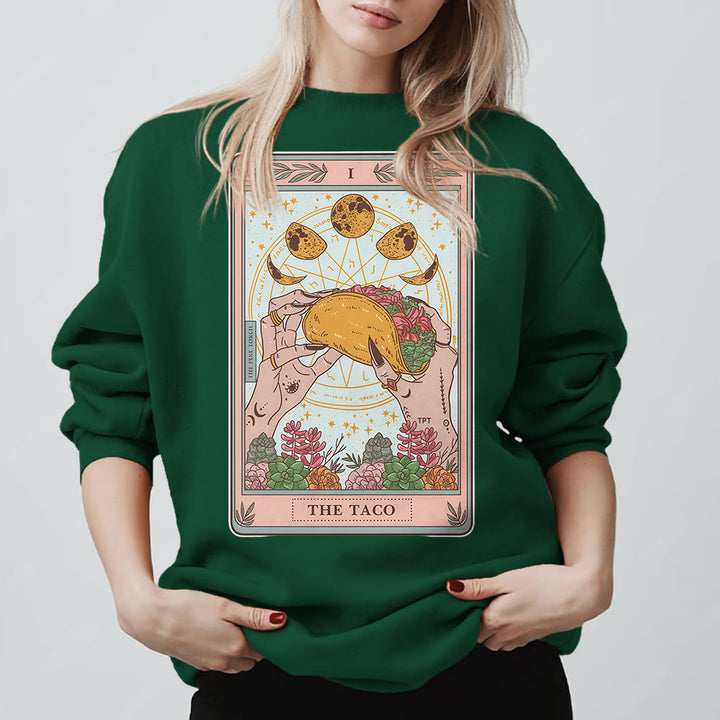 Sweat-shirt ample en polaire Olivenorma THE TACO avec motif de carte de tarot humoristique et phases de la lune - Vert - 2XL - image 15
