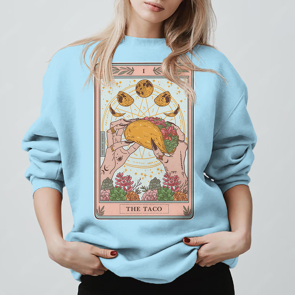 Sweat-shirt ample en polaire Olivenorma THE TACO avec motif de carte de tarot humoristique et phases de la lune - image 1