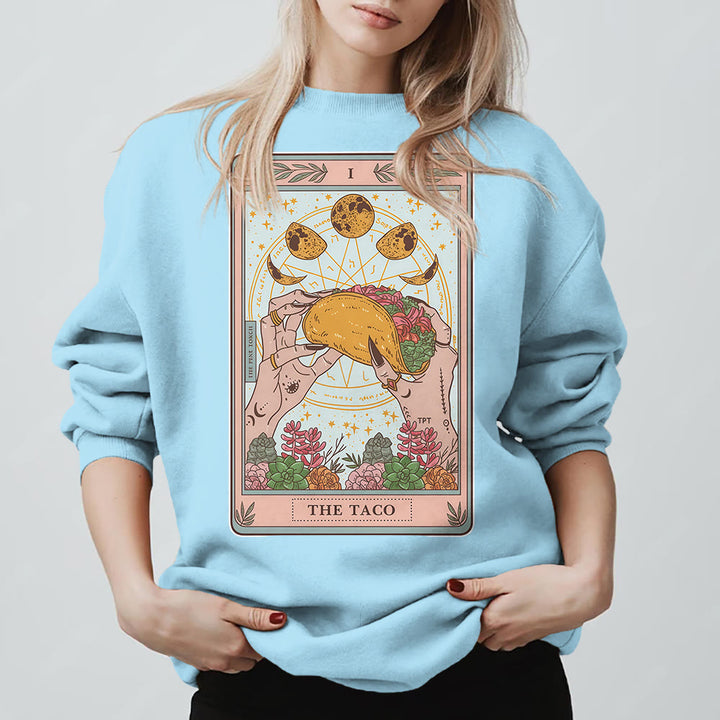 Sweat-shirt ample en polaire Olivenorma THE TACO avec motif de carte de tarot humoristique et phases de la lune - image 1