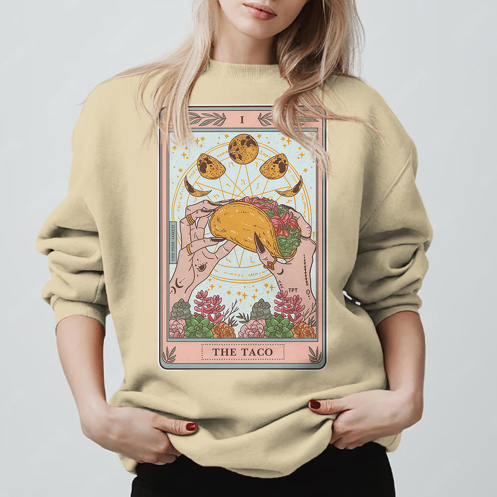 Sweat-shirt ample en polaire Olivenorma THE TACO avec motif de carte de tarot humoristique et phases de la lune - Jaune clair - 2XL - image 11