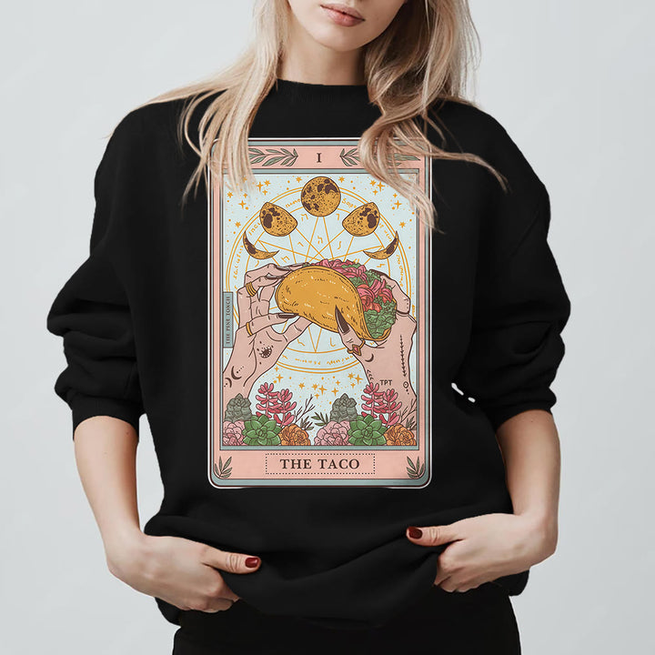 Sweat-shirt ample en polaire Olivenorma THE TACO avec motif de carte de tarot humoristique et phases de la lune - Noir - 2XL - image 5