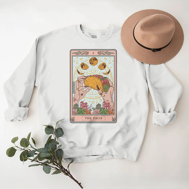 Sweat-shirt ample en polaire Olivenorma THE TACO avec motif de carte de tarot humoristique et phases de la lune - Blanc - 2XL - image 3