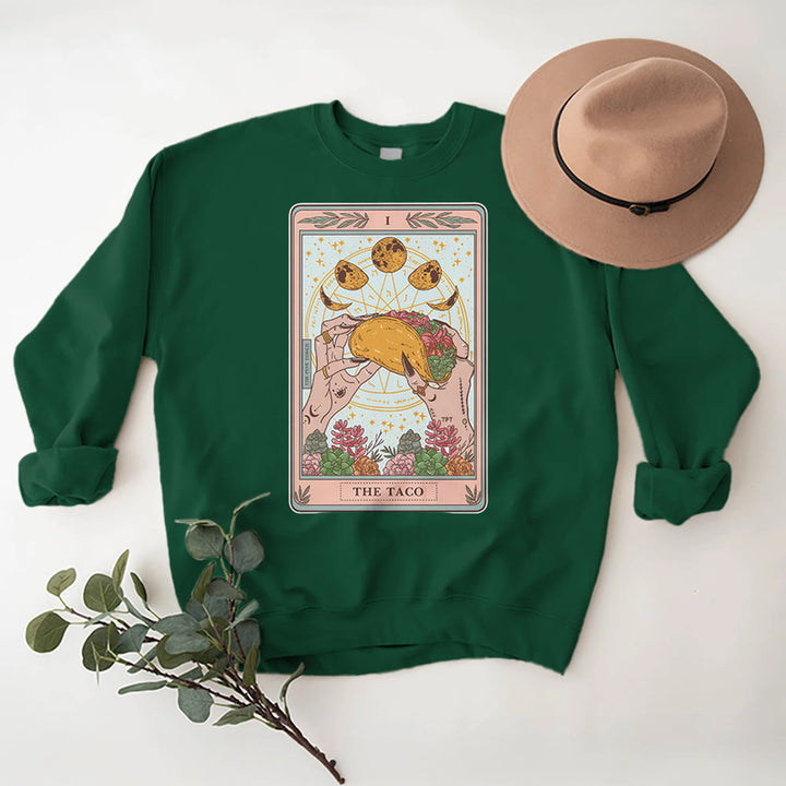 Sweat-shirt ample en polaire Olivenorma THE TACO avec motif de carte de tarot humoristique et phases de la lune - Vert - 2XL - image 15