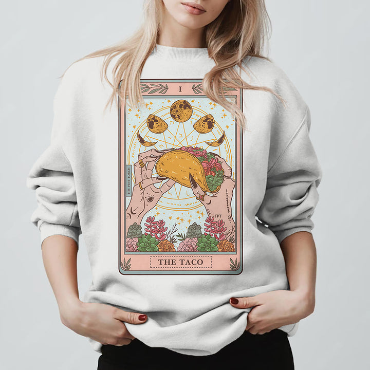 Sweat-shirt ample en polaire Olivenorma THE TACO avec motif de carte de tarot humoristique et phases de la lune - Blanc - 2XL - image 3