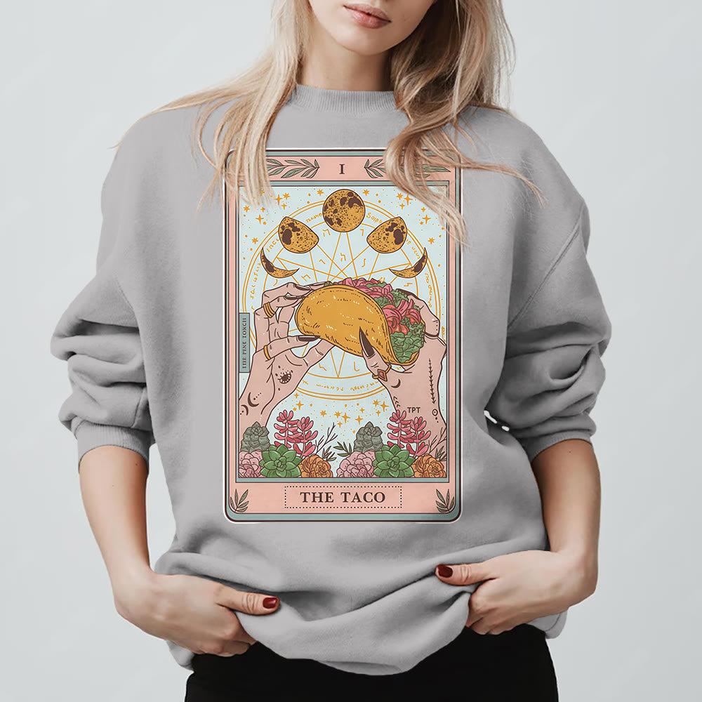 Sweat-shirt ample en polaire Olivenorma THE TACO avec motif de carte de tarot humoristique et phases de la lune - Gris - 2XL - image 7