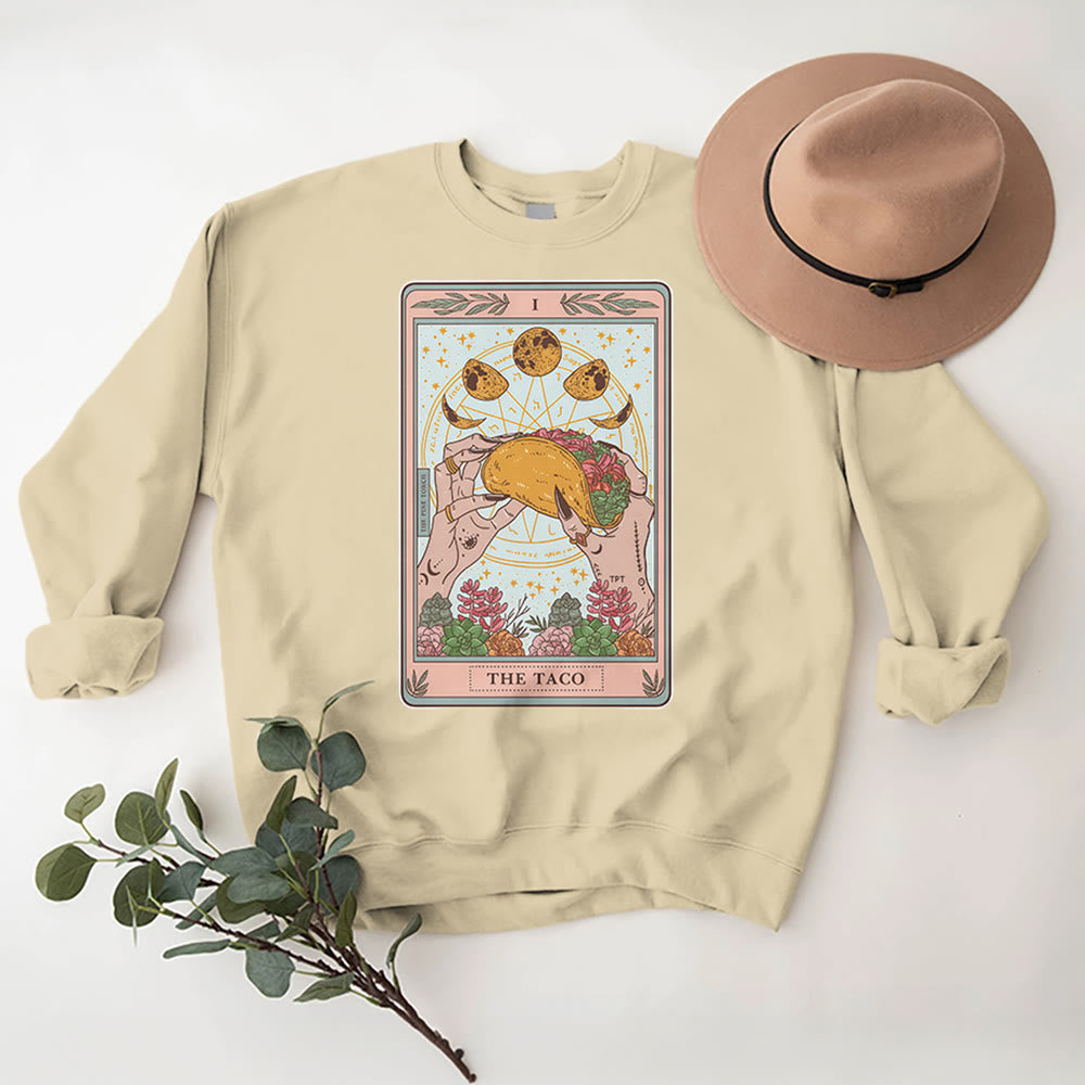 Sweat-shirt ample en polaire Olivenorma THE TACO avec motif de carte de tarot humoristique et phases de la lune - Jaune clair - 2XL - image 11