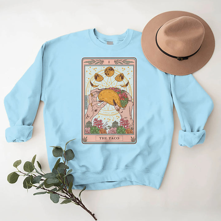 Sweat-shirt ample en polaire Olivenorma THE TACO avec motif de carte de tarot humoristique et phases de la lune - image 1