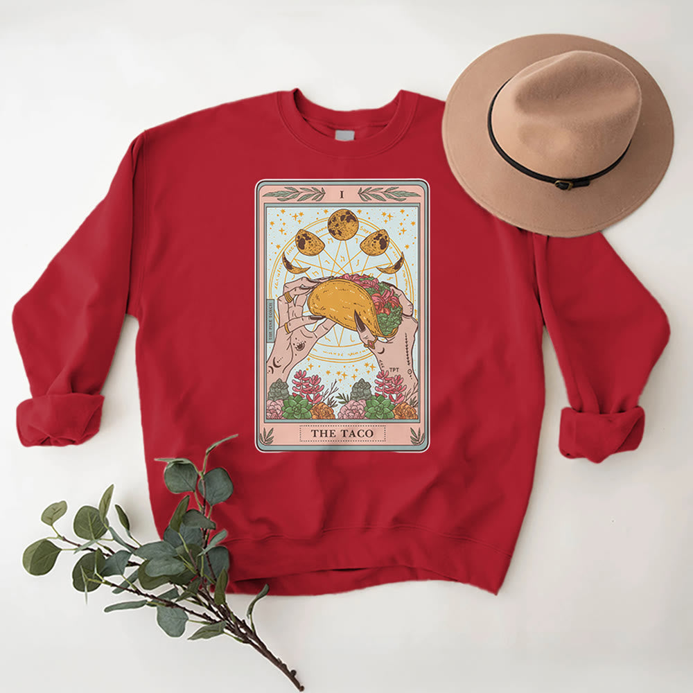 Sweat-shirt ample en polaire Olivenorma THE TACO avec motif de carte de tarot humoristique et phases de la lune - Rouge - 2XL - image 13