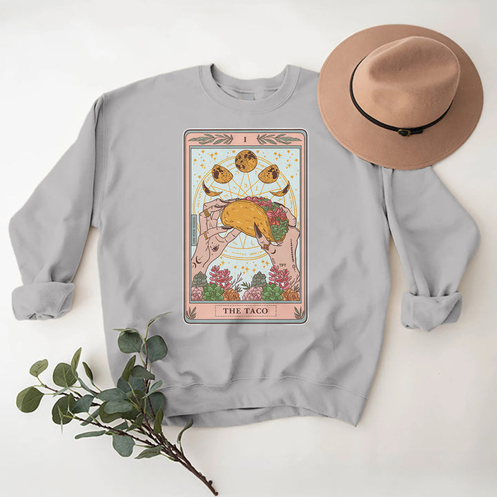 Sweat-shirt ample en polaire Olivenorma THE TACO avec motif de carte de tarot humoristique et phases de la lune - Gris - 2XL - image 7