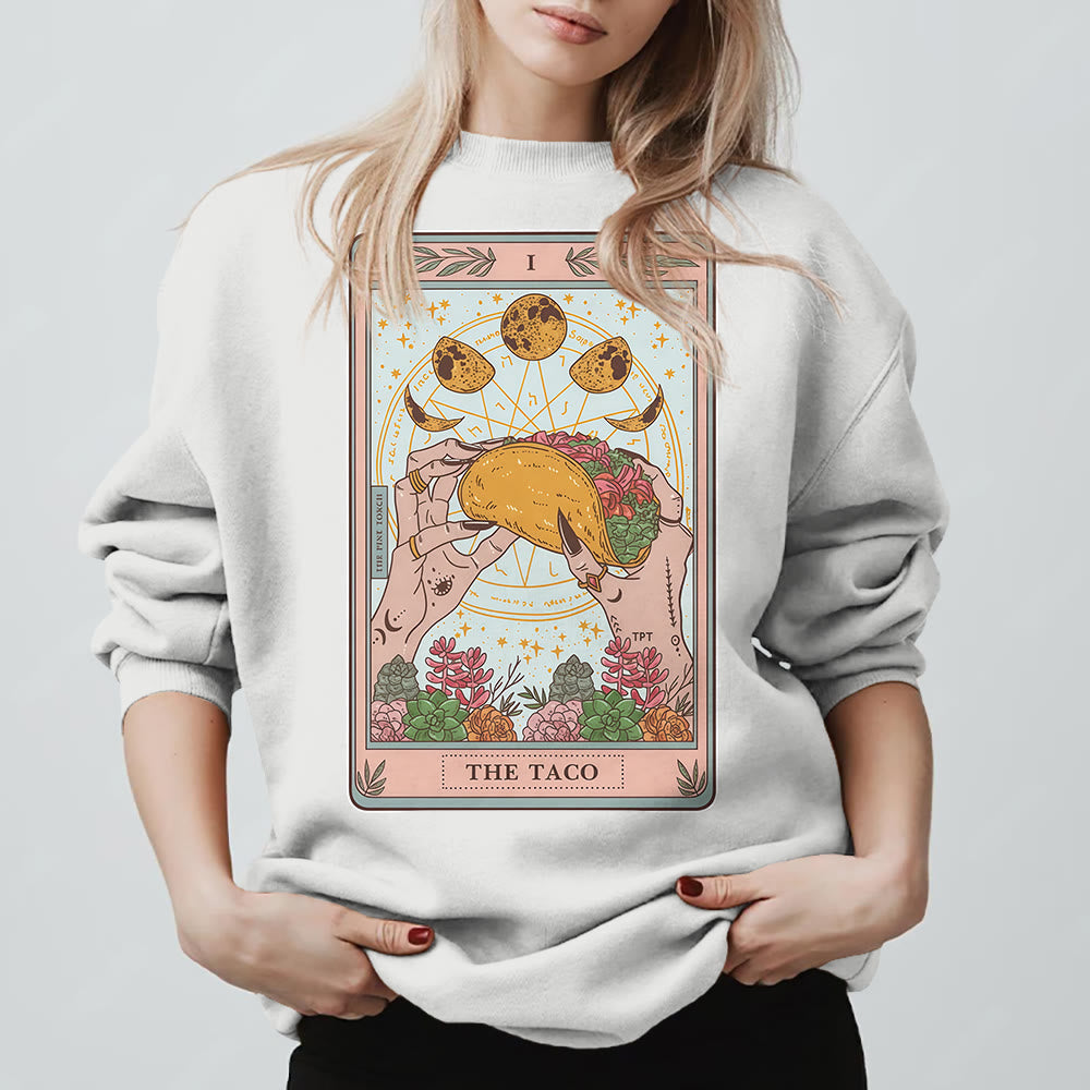 Sweat-shirt ample en polaire Olivenorma THE TACO avec motif de carte de tarot humoristique et phases de la lune - Blanc - 2XL - image 3