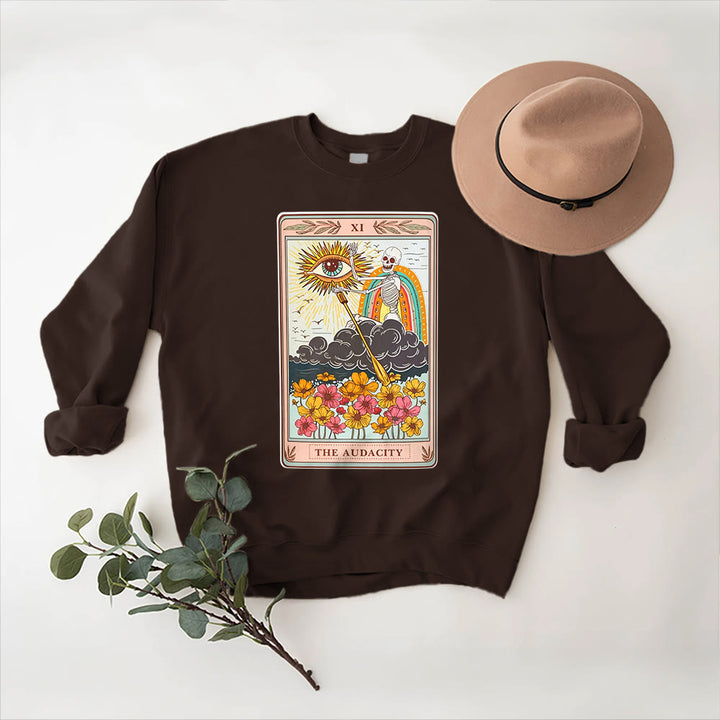 Sweat-shirt ras du cou unisexe Olivenorma THE AUDACITY Skull Tarot Card - Brun - 2XL - image 7