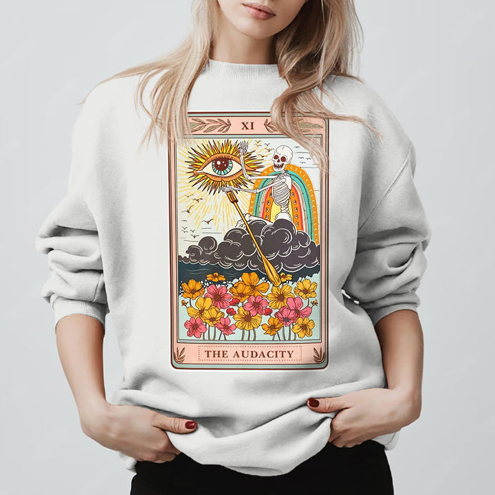 Sweat-shirt ras du cou unisexe Olivenorma THE AUDACITY Skull Tarot Card - Blanc - 2XL - image 0