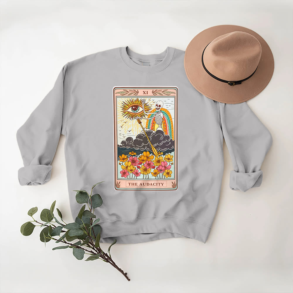 Sweat-shirt ras du cou unisexe Olivenorma THE AUDACITY Skull Tarot Card - Gris - 2XL - image 5