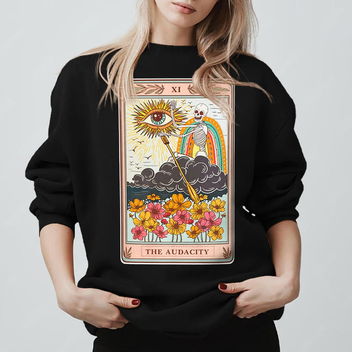 Sweat-shirt ras du cou unisexe Olivenorma THE AUDACITY Skull Tarot Card - Noir - 2XL - image 3