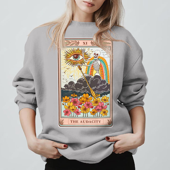 Sweat-shirt ras du cou unisexe Olivenorma THE AUDACITY Skull Tarot Card - Gris - 2XL - image 5