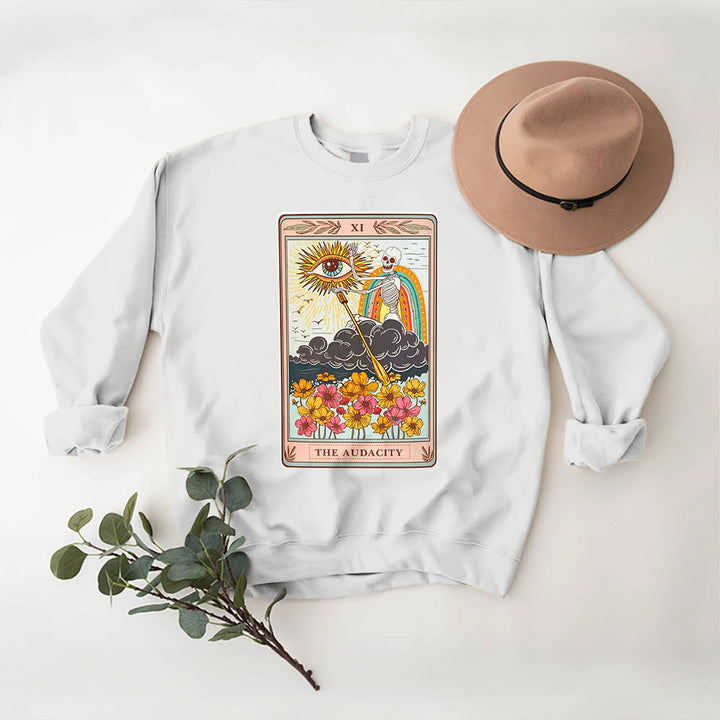 Sweat-shirt ras du cou unisexe Olivenorma THE AUDACITY Skull Tarot Card - Blanc - 2XL - image 0