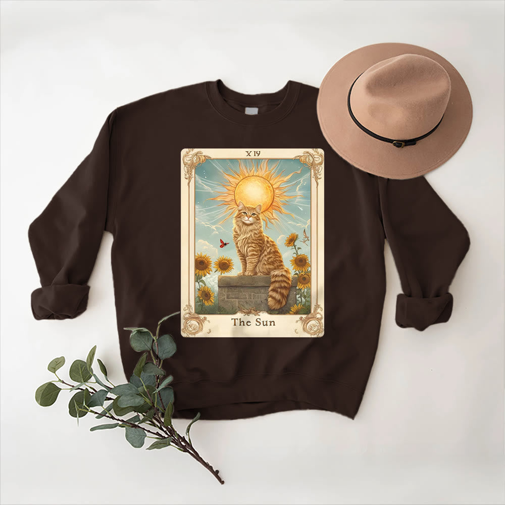 Sweat-shirt en polaire Olivenorma THE SUN Tarot Card Cat King Tournesols - Brun - 2XL - image 0