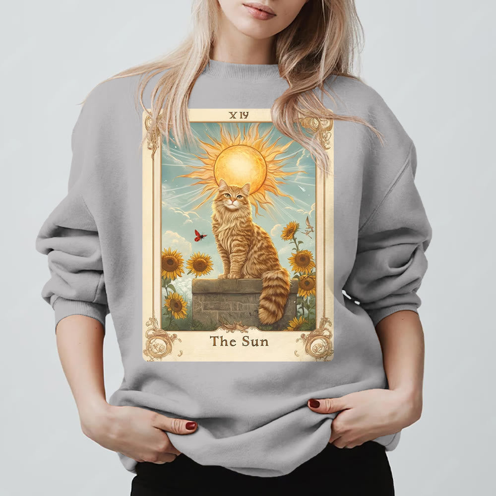 Sweat-shirt en polaire Olivenorma THE SUN Tarot Card Cat King Tournesols - Gris - 2XL - image 3