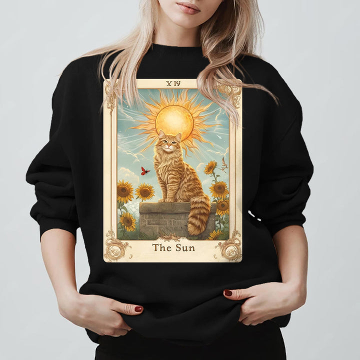 Sweat-shirt en polaire Olivenorma THE SUN Tarot Card Cat King Tournesols - Noir - 2XL - image 7