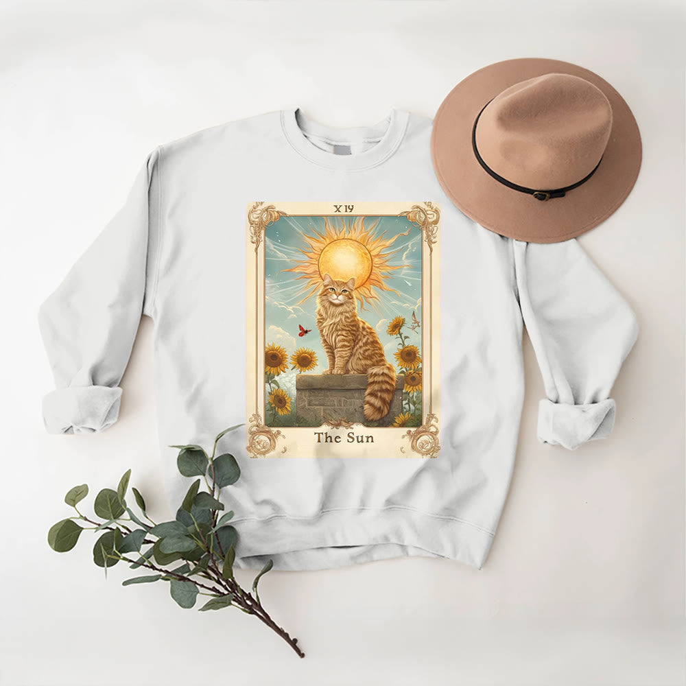 Sweat-shirt en polaire Olivenorma THE SUN Tarot Card Cat King Tournesols - Blanc - 2XL - image 5