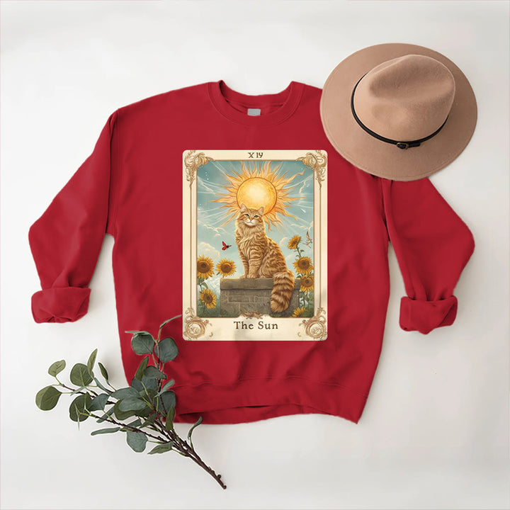 Sweat-shirt en polaire Olivenorma THE SUN Tarot Card Cat King Tournesols - Rouge - 2XL - image 11