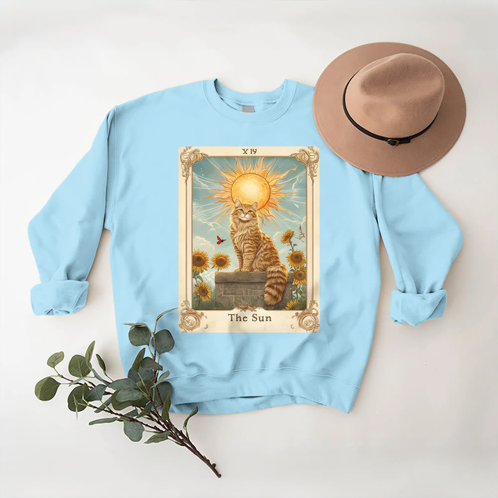 Sweat-shirt en polaire Olivenorma THE SUN Tarot Card Cat King Tournesols - Bleu - 2XL - image 15