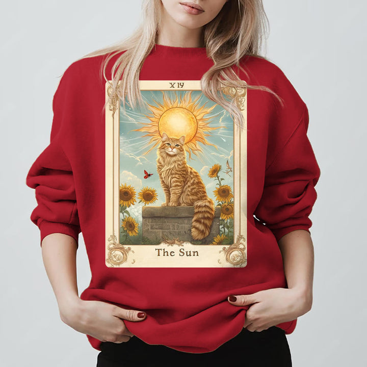 Sweat-shirt en polaire Olivenorma THE SUN Tarot Card Cat King Tournesols - Rouge - 2XL - image 11