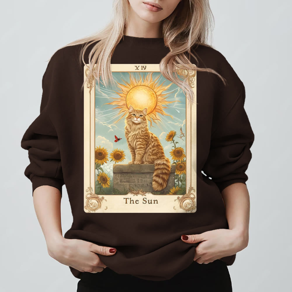 Sweat-shirt en polaire Olivenorma THE SUN Tarot Card Cat King Tournesols - Brun - 2XL - image 0