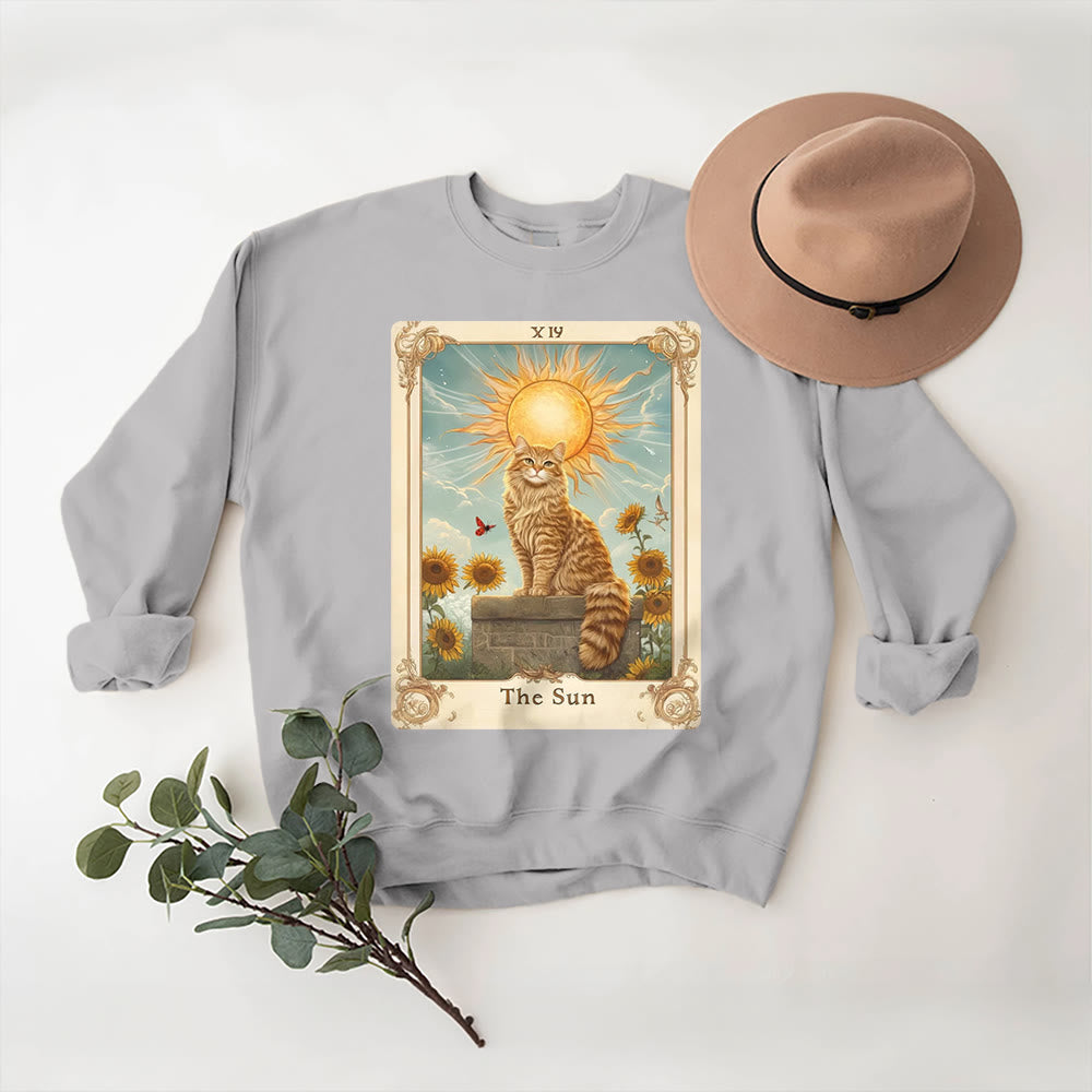 Sweat-shirt en polaire Olivenorma THE SUN Tarot Card Cat King Tournesols - Gris - 2XL - image 3
