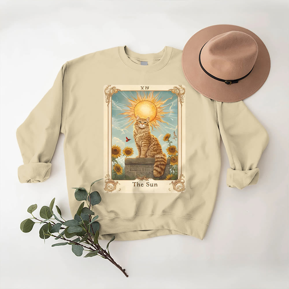 Sweat-shirt en polaire Olivenorma THE SUN Tarot Card Cat King Tournesols - Jaune clair - 2XL - image 9