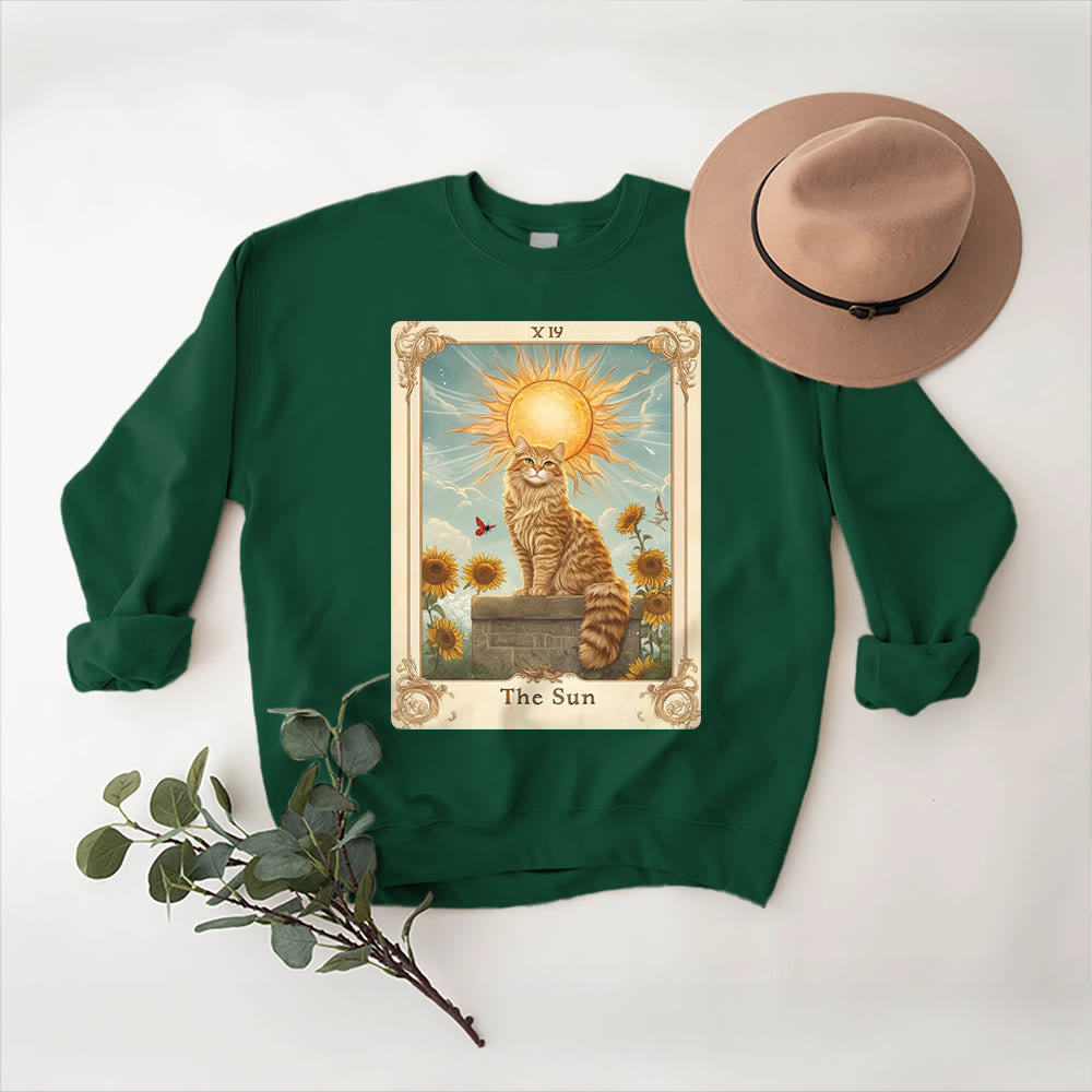 Sweat-shirt en polaire Olivenorma THE SUN Tarot Card Cat King Tournesols - Vert - 2XL - image 13