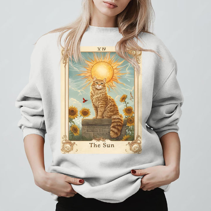 Sweat-shirt en polaire Olivenorma THE SUN Tarot Card Cat King Tournesols - Blanc - 2XL - image 5