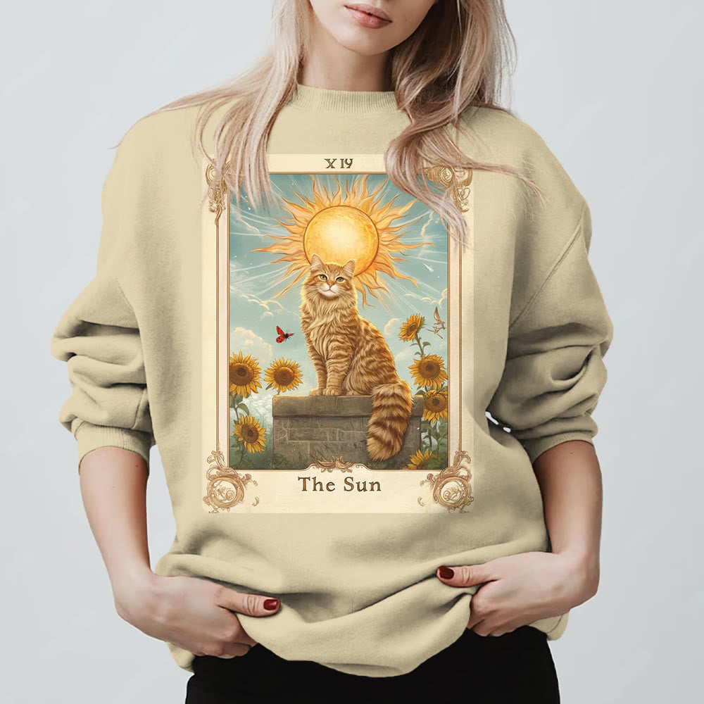 Sweat-shirt en polaire Olivenorma THE SUN Tarot Card Cat King Tournesols - Jaune clair - 2XL - image 9