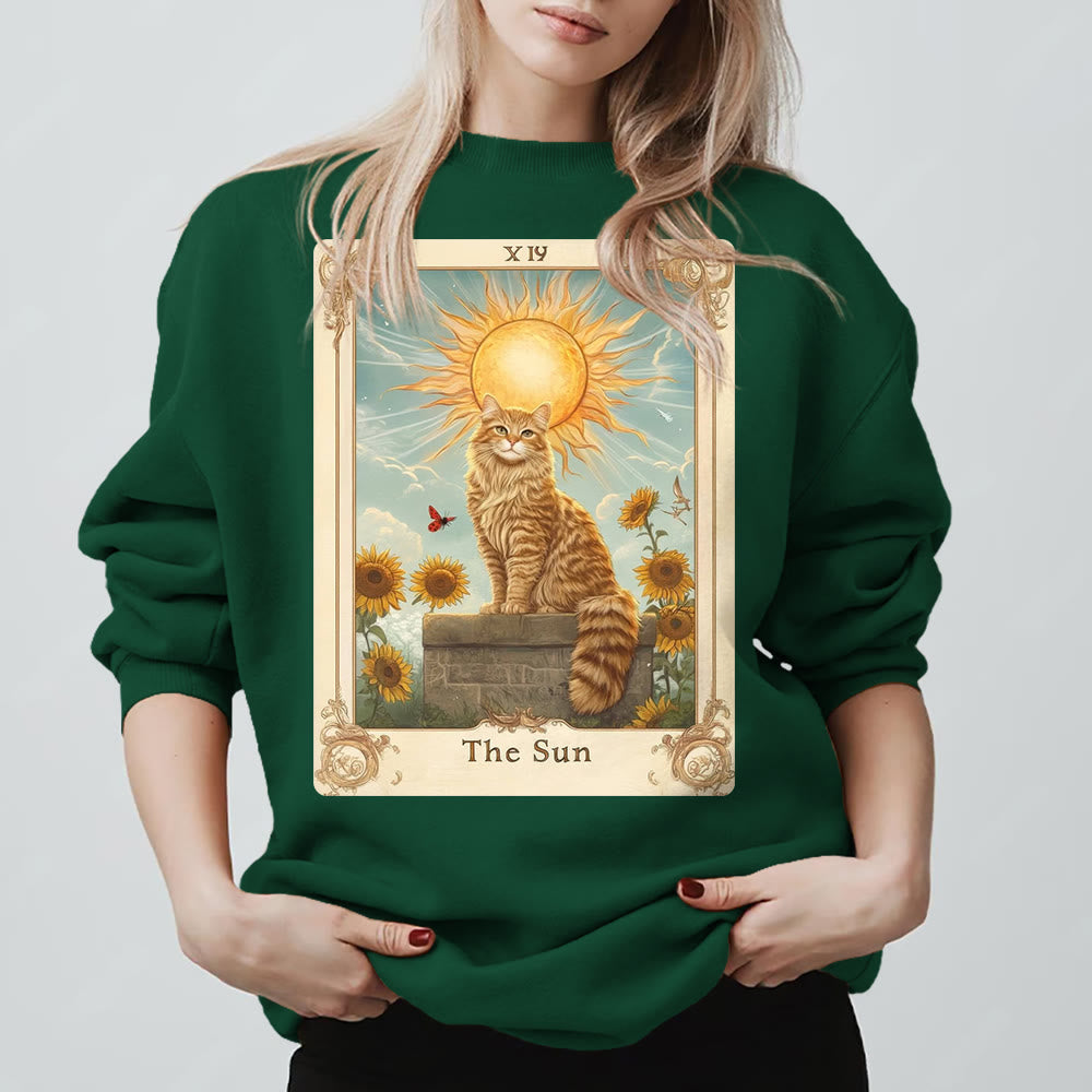 Sweat-shirt en polaire Olivenorma THE SUN Tarot Card Cat King Tournesols - Vert - 2XL - image 13