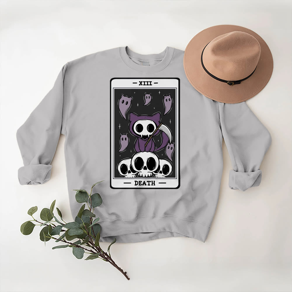 Sweat-shirt à manches longues en polaire Olivenorma DEATH Skeleton Ghosts Tarot Card - Gris - 2XL - image 7