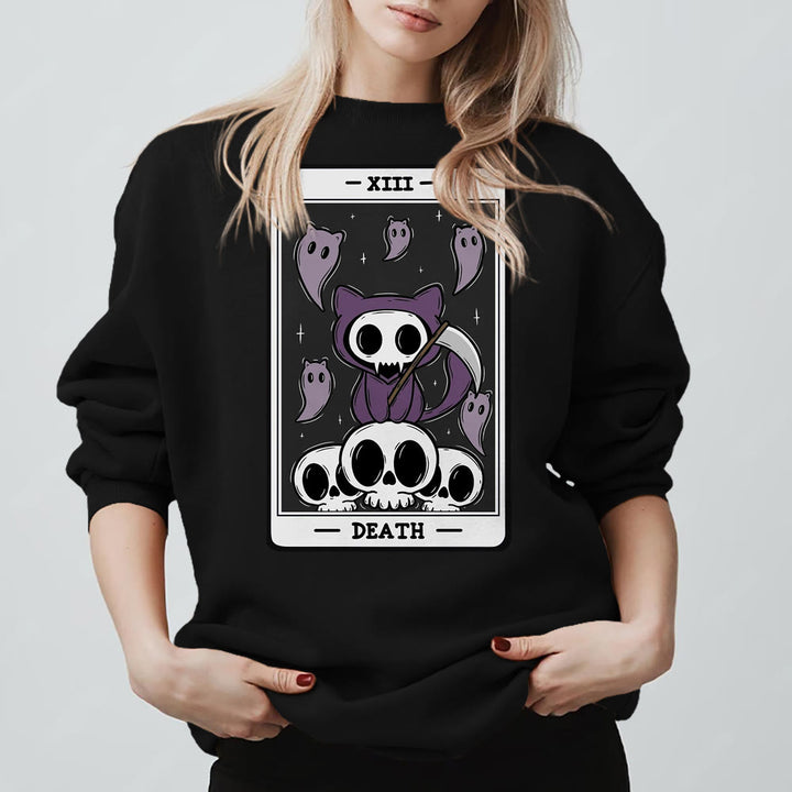 Sweat-shirt à manches longues en polaire Olivenorma DEATH Skeleton Ghosts Tarot Card - image 1