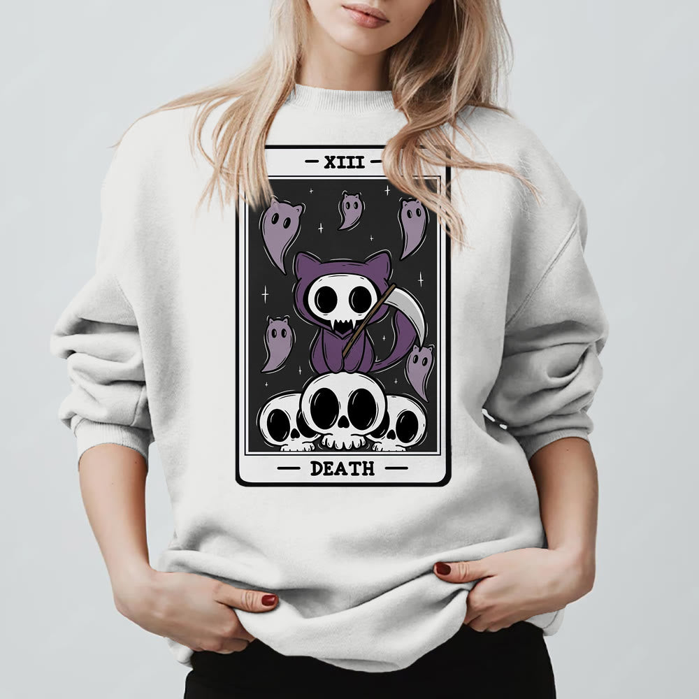 Sweat-shirt à manches longues en polaire Olivenorma DEATH Skeleton Ghosts Tarot Card - Blanc - 2XL - image 3