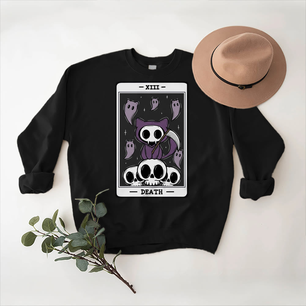 Sweat-shirt à manches longues en polaire Olivenorma DEATH Skeleton Ghosts Tarot Card - image 1