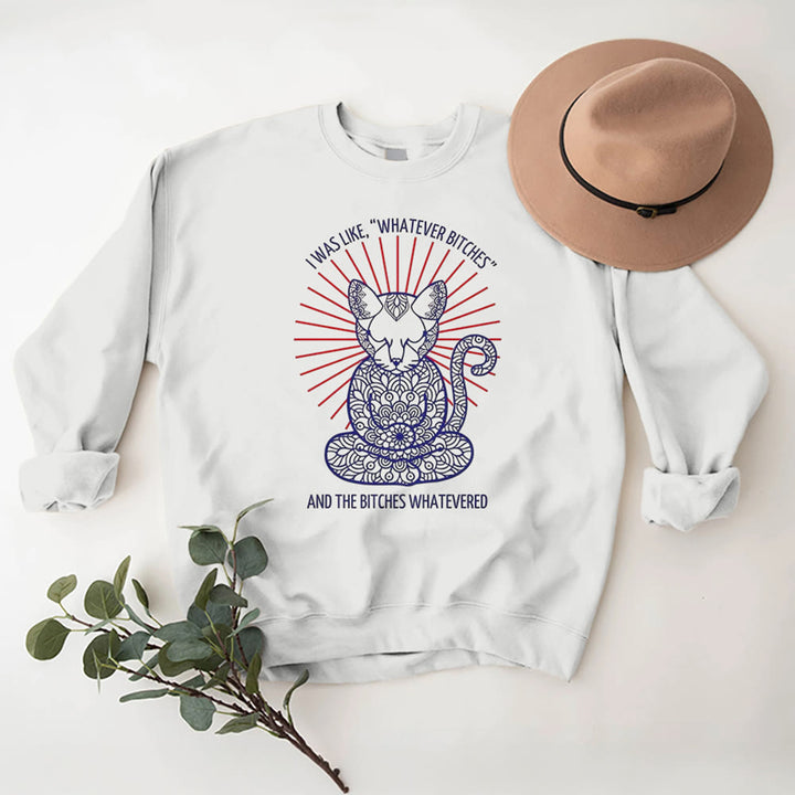 Sweat-shirt ras du cou à manches longues et inspiration méditation Olivenorma WHATEVER BIT*HES - Blanc - 2XL - image 3