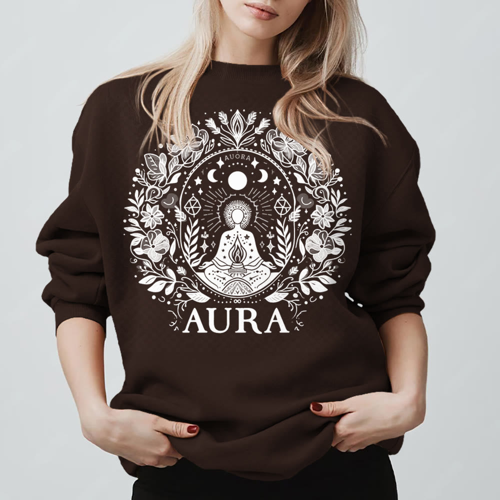Sweat-shirt de méditation Olivenorma AURA à manches longues et col ras du cou en polaire - Brun - 2XL - image 15