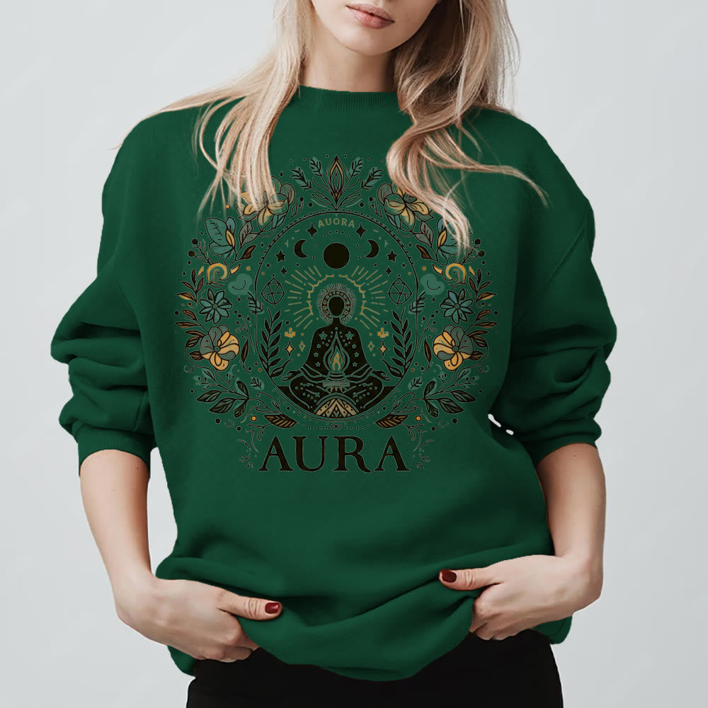Sweat-shirt de méditation Olivenorma AURA à manches longues et col ras du cou en polaire - Vert - 2XL - image 11