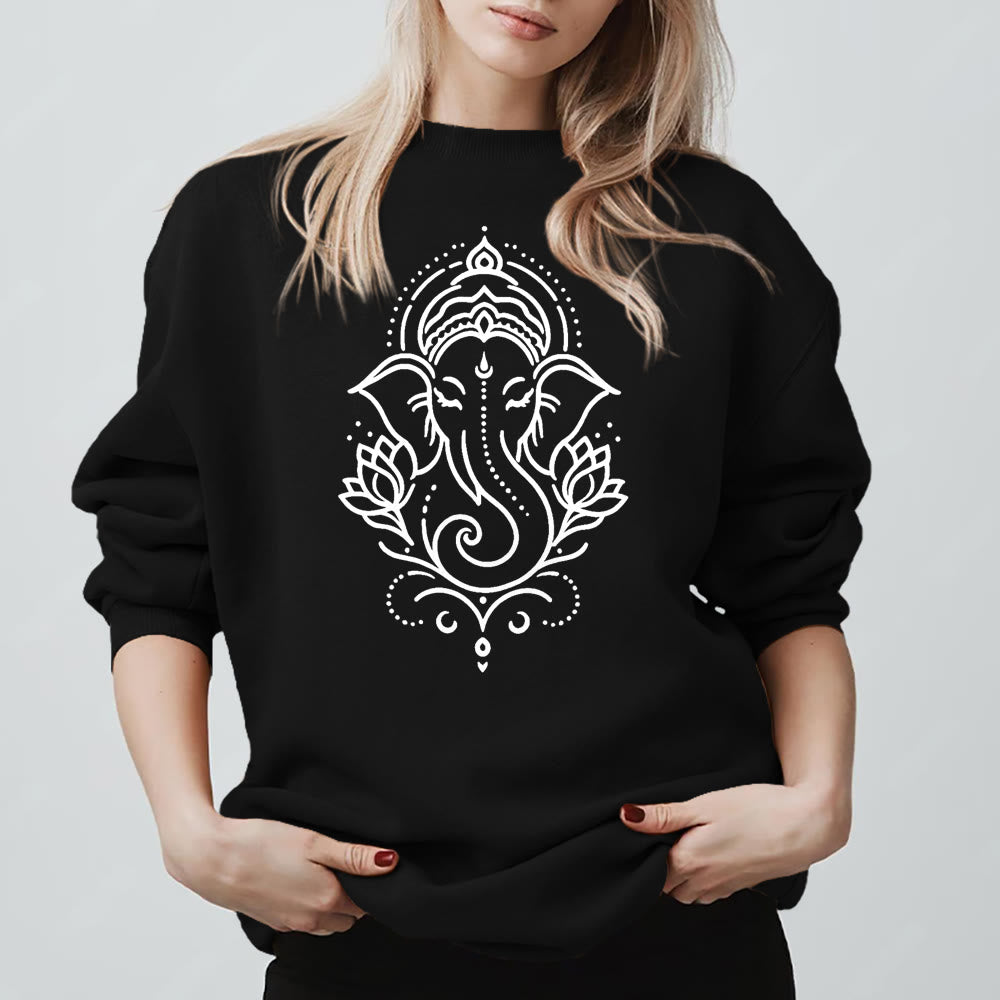Sweat-shirt polaire Olivenorma Peaceful Elephant Ganesha Lotus Meditation, pull inspiré - Noir - 2XL - image 5