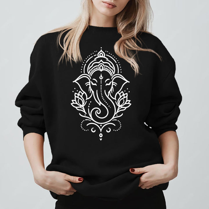 Sweat-shirt polaire Olivenorma Peaceful Elephant Ganesha Lotus Meditation, pull inspiré - Noir - 2XL - image 5
