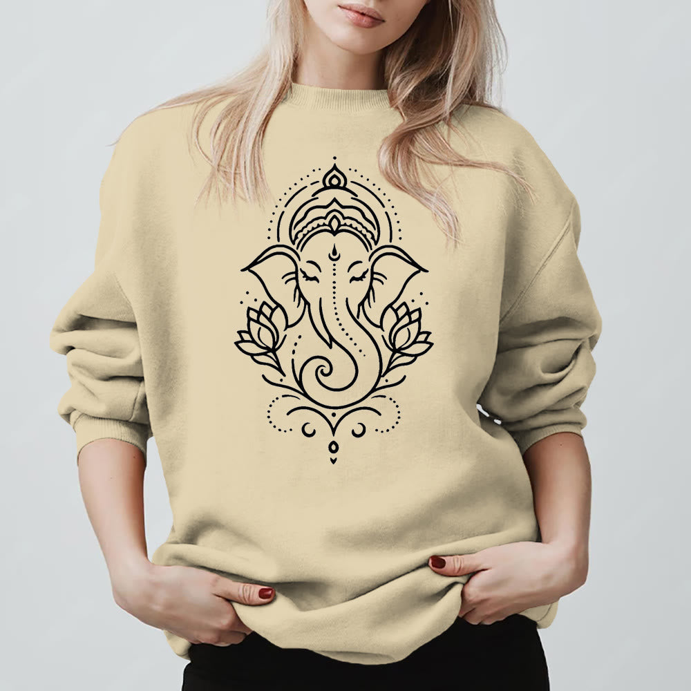 Sweat-shirt polaire Olivenorma Peaceful Elephant Ganesha Lotus Meditation, pull inspiré - Jaune clair - 2XL - image 11