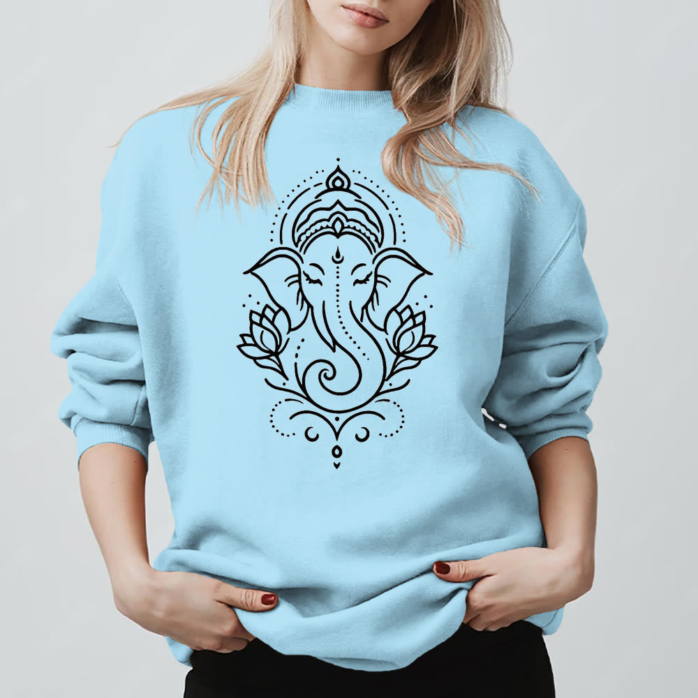 Sweat-shirt polaire Olivenorma Peaceful Elephant Ganesha Lotus Meditation, pull inspiré - Bleu - 2XL - image 0