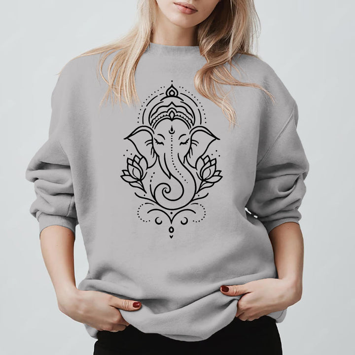 Sweat-shirt polaire Olivenorma Peaceful Elephant Ganesha Lotus Meditation, pull inspiré - Gris - 2XL - image 7