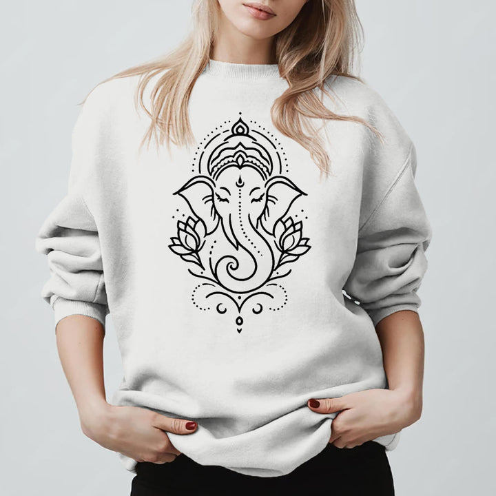 Sweat-shirt polaire Olivenorma Peaceful Elephant Ganesha Lotus Meditation, pull inspiré - Blanc - 2XL - image 3